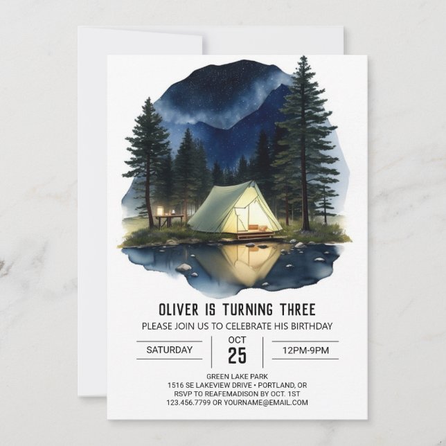 Invitación de cumpleaños a Camper's Forest Quest (Anverso)