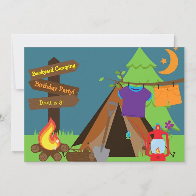 Invitación de cumpleaños a camping campout Sleepov (Anverso)