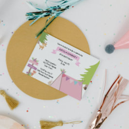 Invitación de cumpleaños a camping rosado