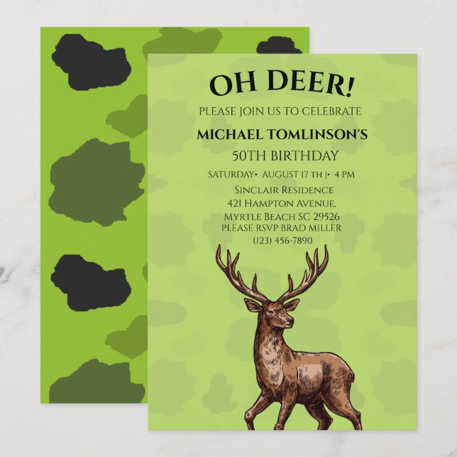 Invitación de cumpleaños a Camuflaje Deer Hunter (Anverso / Reverso)