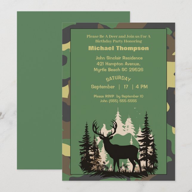 Invitación de cumpleaños a Camuflaje Deer Hunter (Anverso / Reverso)