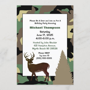 Invitación de cumpleaños a Camuflaje Deer Hunter