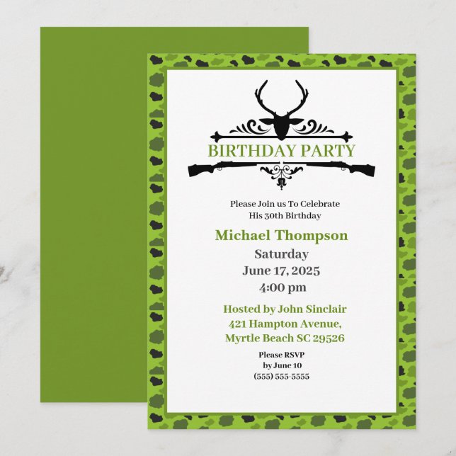 Invitación de cumpleaños a Camuflaje Deer Hunter (Anverso / Reverso)