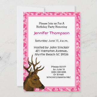 Invitación de cumpleaños a Camuflaje Rosa Deer Hun