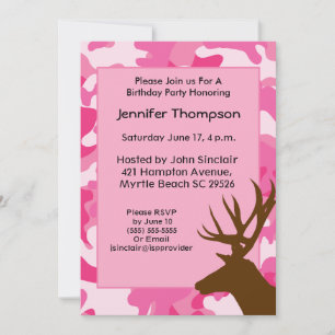 Invitación de cumpleaños a Camuflaje Rosa Deer Hun