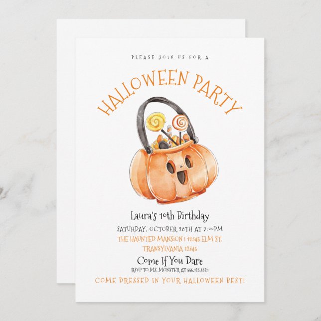 Invitación de cumpleaños a Candy de Halloween (Anverso / Reverso)