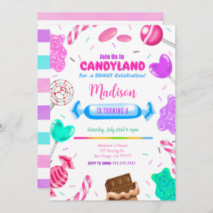 Invitación de cumpleaños a Candy land editable