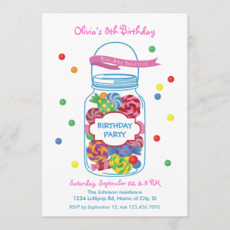 Invitación de cumpleaños a Candy Mason Jar