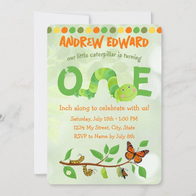 Invitación de cumpleaños a Caterpillar (Anverso)