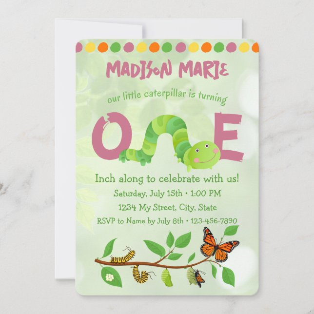 Invitación de cumpleaños a Caterpillar (Anverso)