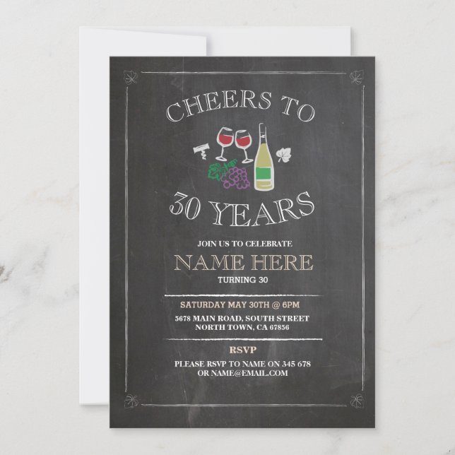 Invitación de cumpleaños a Chalkboard de Chalkboar (Anverso)
