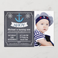 Invitación de cumpleaños a Chalkboard Nautical Anc