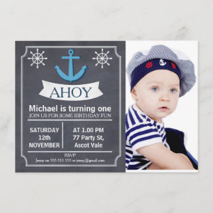 Invitación de cumpleaños a Chalkboard Nautical Anc