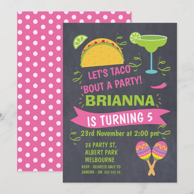 Invitación de cumpleaños a Chalkboard Taco Fiesta (Anverso / Reverso)