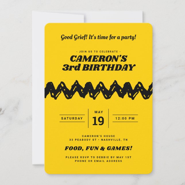 Invitación de cumpleaños a Charlie Brown (Anverso)