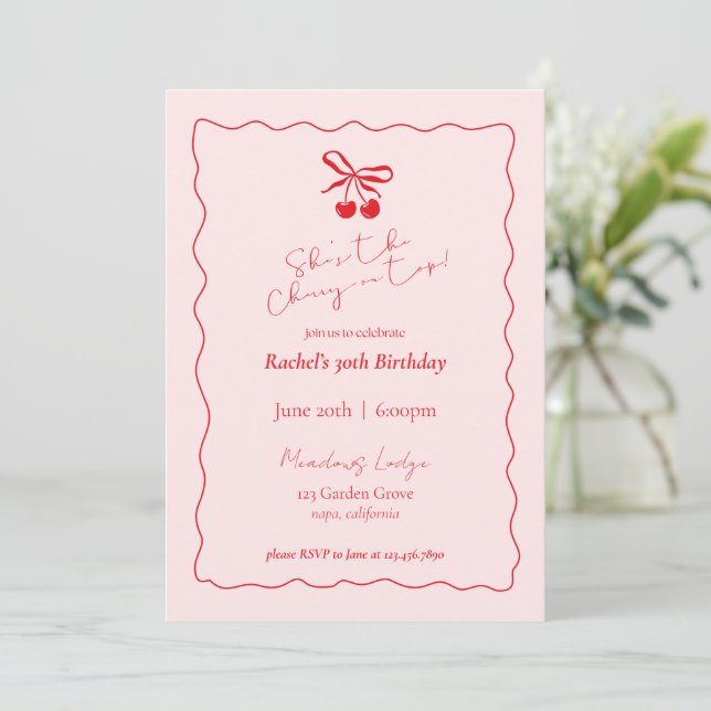 Invitación de cumpleaños a Cherry On Top (Anverso de pie)