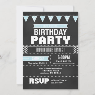 Invitación de cumpleaños a Chevron Chalkboard azul