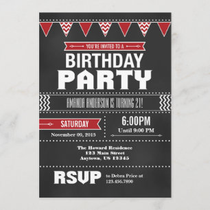 Invitación de cumpleaños a Chevron Chalkboard Red