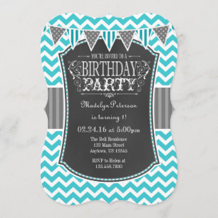 Invitación de cumpleaños a Chevron Chalkboard Verd