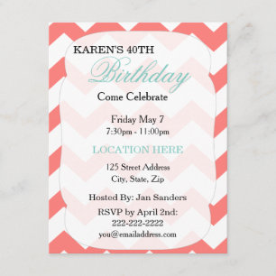 Invitación de cumpleaños a Chevron de Coral Verde