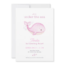 Invitación de cumpleaños a Chica de ballenas rosad