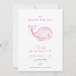 Invitación de cumpleaños a Chica de ballenas rosad