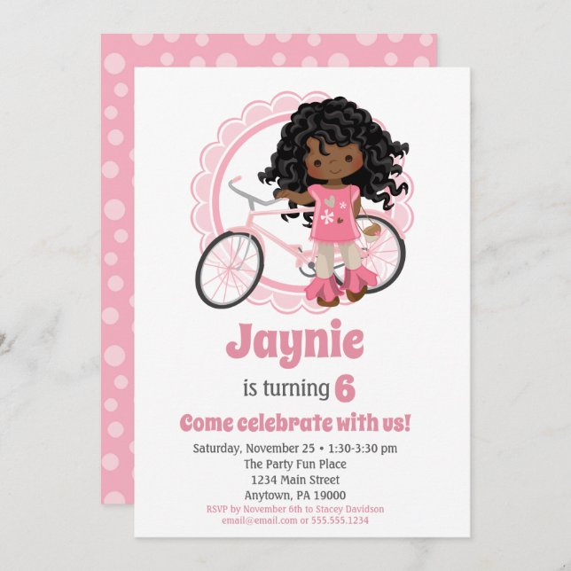 Invitación de cumpleaños a Chica de bicicletas afr (Anverso / Reverso)