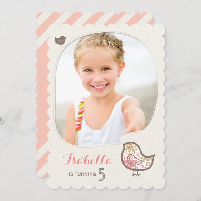 Invitación de cumpleaños a Chica de foto de pájaro (Anverso / Reverso)