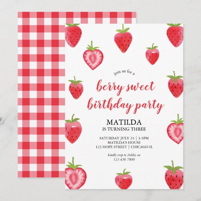 Invitación de cumpleaños a Chica de fresa dulce de (Anverso / Reverso)