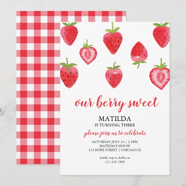 Invitación de cumpleaños a Chica de fresa dulce de (Anverso / Reverso)