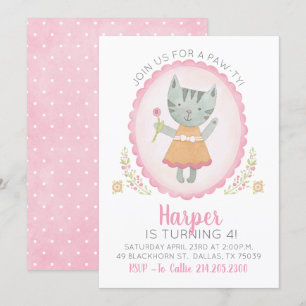 Invitación de cumpleaños a Chica de gato kittch ro