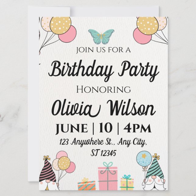 Invitación de cumpleaños a Chica de mariposa peque (Anverso)