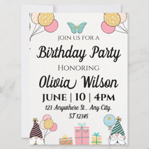 Invitación de cumpleaños a Chica de mariposa peque