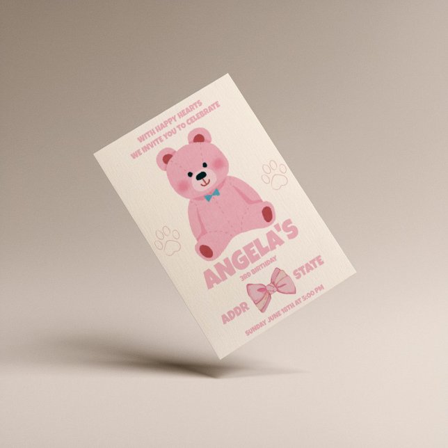 Invitación de cumpleaños a Chica de oso rosa graci (Subido por el creador)