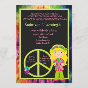 Invitación de cumpleaños a Chica hippie y signo de