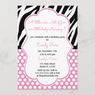 Invitación de cumpleaños a Chica rosa de Diva Zebr