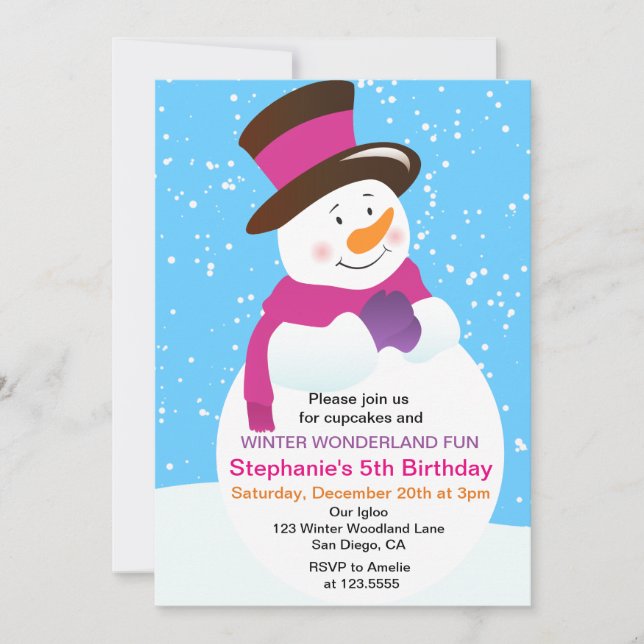 Invitación de cumpleaños a Chica Snowman Winter Wo (Anverso)