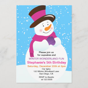 Invitación de cumpleaños a Chica Snowman Winter Wo