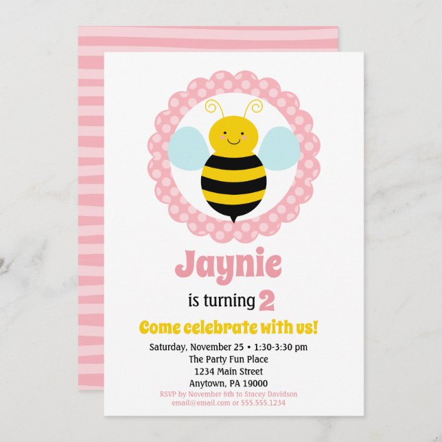 Invitación de cumpleaños a Chicas de abejas con bu (Anverso / Reverso)