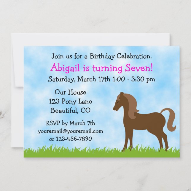Invitación de cumpleaños a Chicas de caballos de r (Anverso)