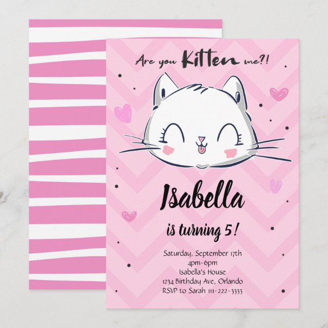 Invitación de cumpleaños a Chicas de gatitos rosad (Anverso / Reverso)
