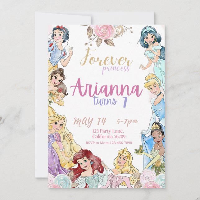 Invitación de cumpleaños a Chicas de Princesa Invi (Anverso)