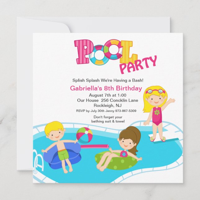Invitación de cumpleaños a Chicas Fiestas de la pi (Anverso)