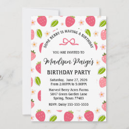 Invitación de cumpleaños a Chicas rosados de fresa