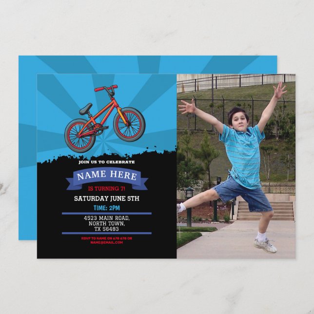 Invitación de cumpleaños a ciclismo Dirt Riding Mu (Anverso / Reverso)