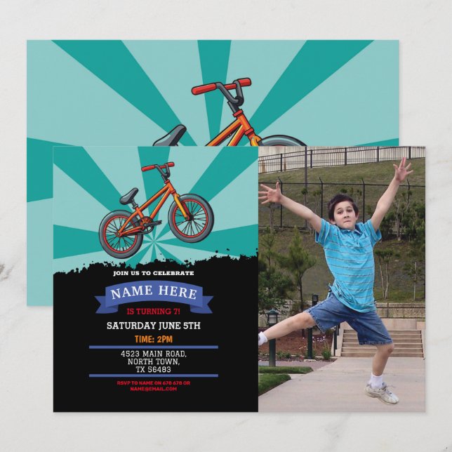 Invitación de cumpleaños a ciclismo Dirt Riding Mu (Anverso / Reverso)