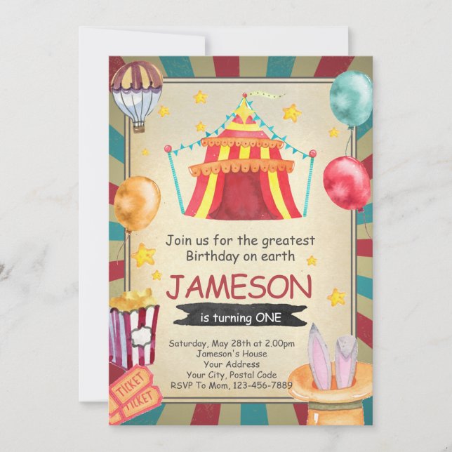 Invitación de cumpleaños a Circus (Anverso)