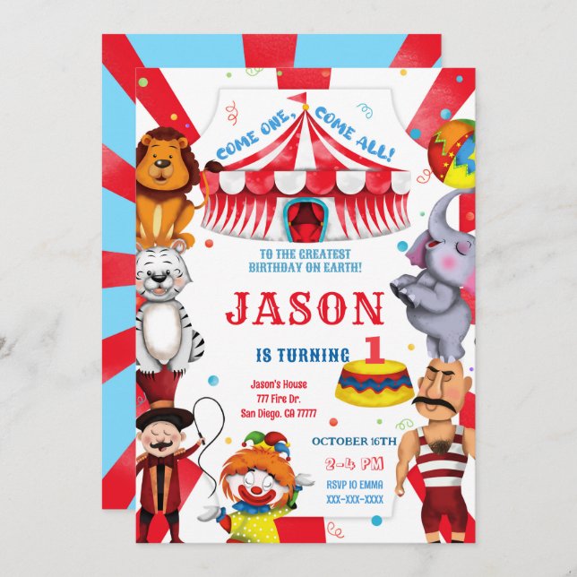 Invitación de cumpleaños a Circus (Anverso / Reverso)