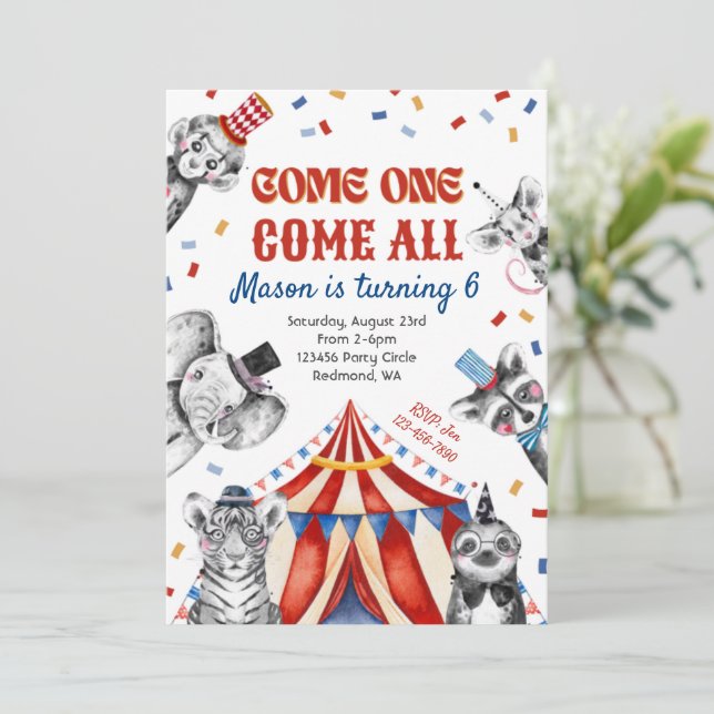 Invitación de cumpleaños a Circus | Invitación al  (Anverso de pie)