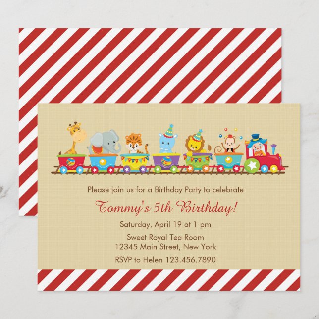 Invitación de cumpleaños a Circus Train (Anverso / Reverso)